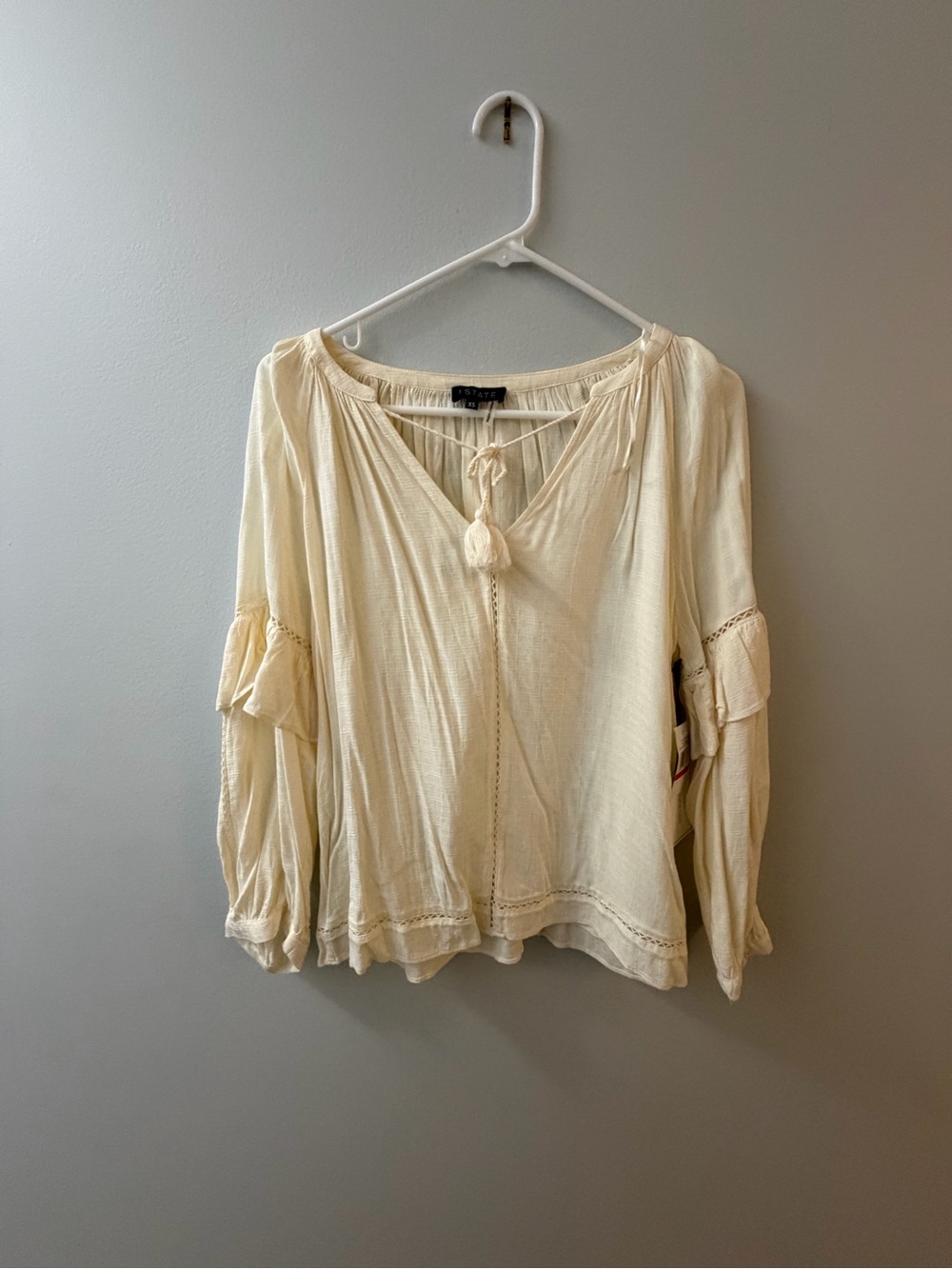 1. State Cream Boho Tassel Peasant Blouse